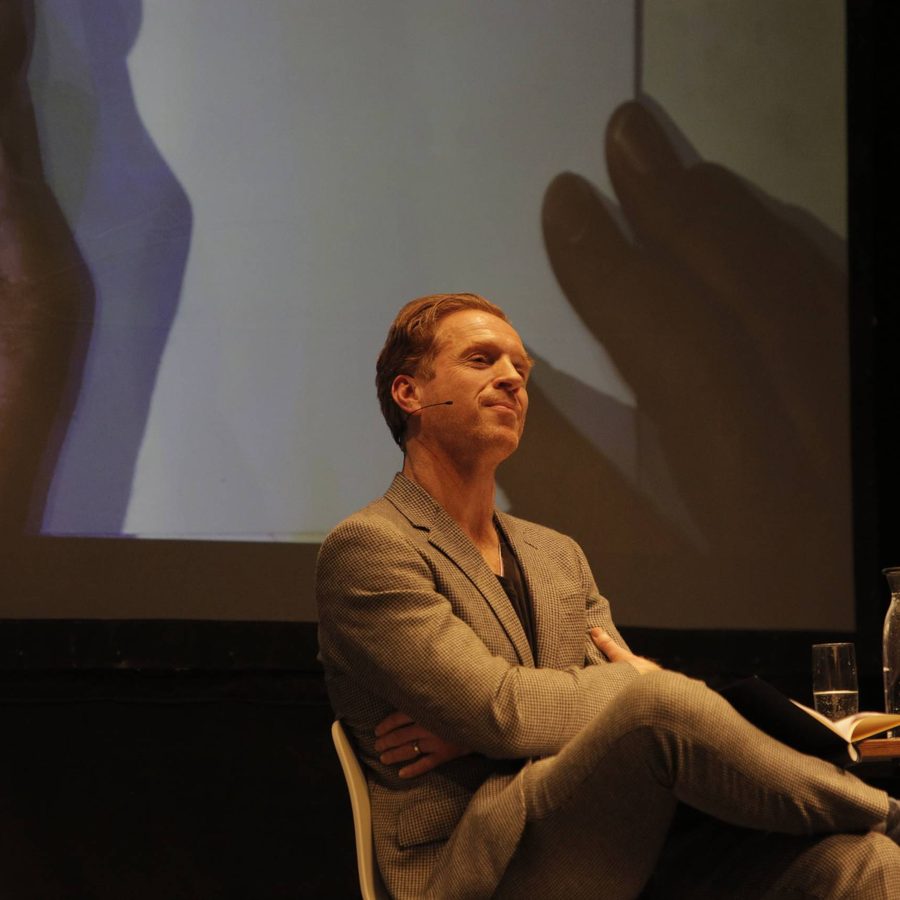 The actors Damian Lewis and Fay Ripley sat on chairs at a special poetry event commemorating actor Helen McCrory