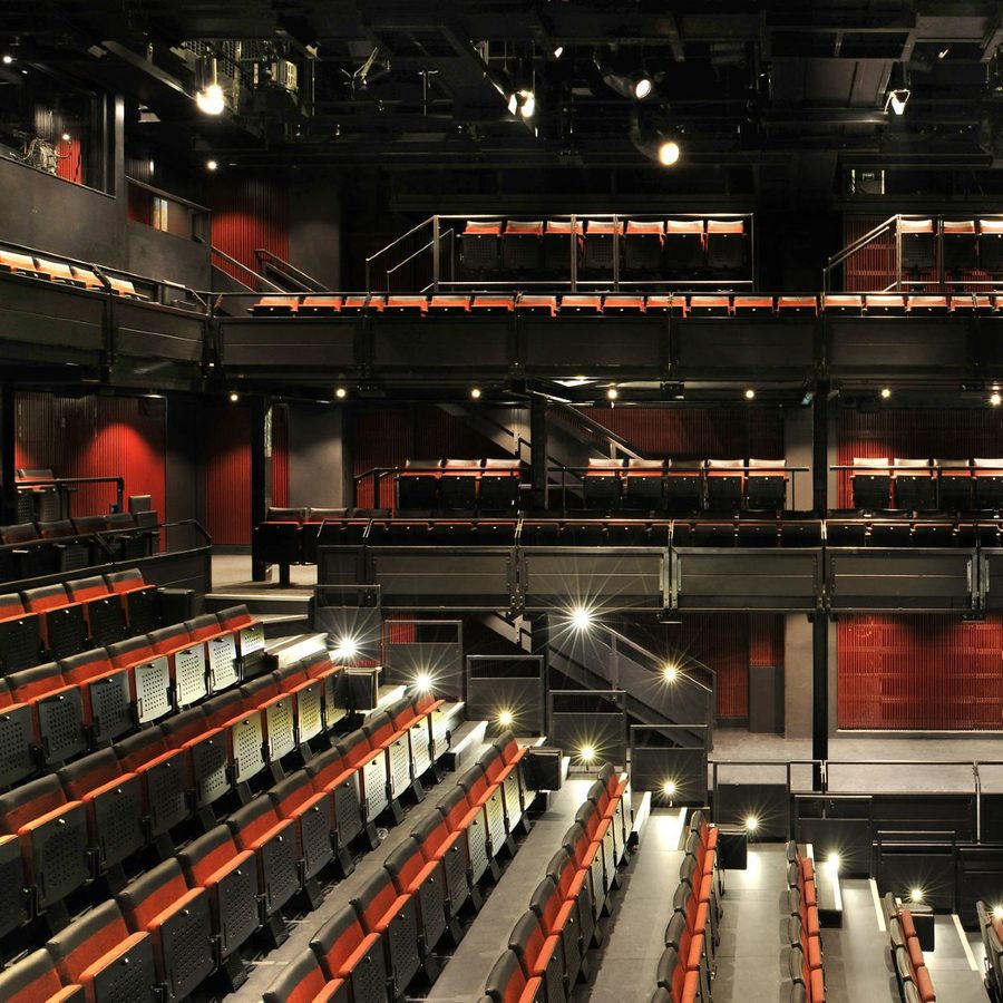 Dorfman Theatre seating as viewed from the right side circle, in steep rake configuration