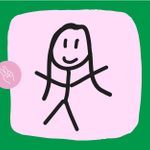 A drawing of a stick figure with long hair