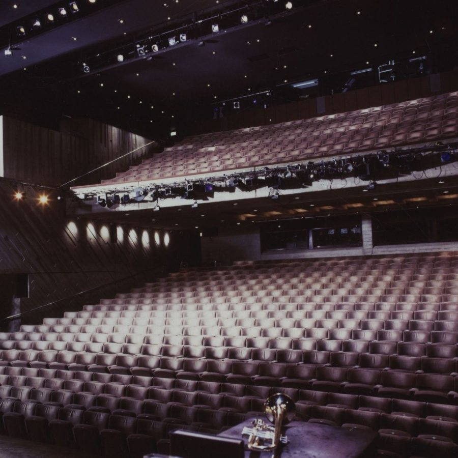 The Lyttelton theatre auditorium , from the left side stage.