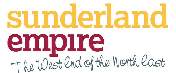 The logo for Sunderland Empire featuring the words in yellow and red and underneath the tagline: The West End of the North East