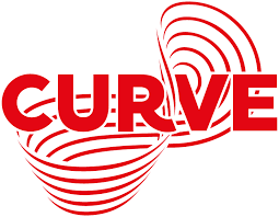 The logo for Leicester Curve featuring the words Curve in red block letter against a figure eight in red lines